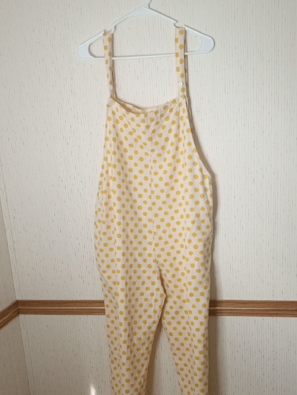 Yellow Polka Dot Overalls Beachy, Boho, Festival, 100% Cotton Casual, Comfort
